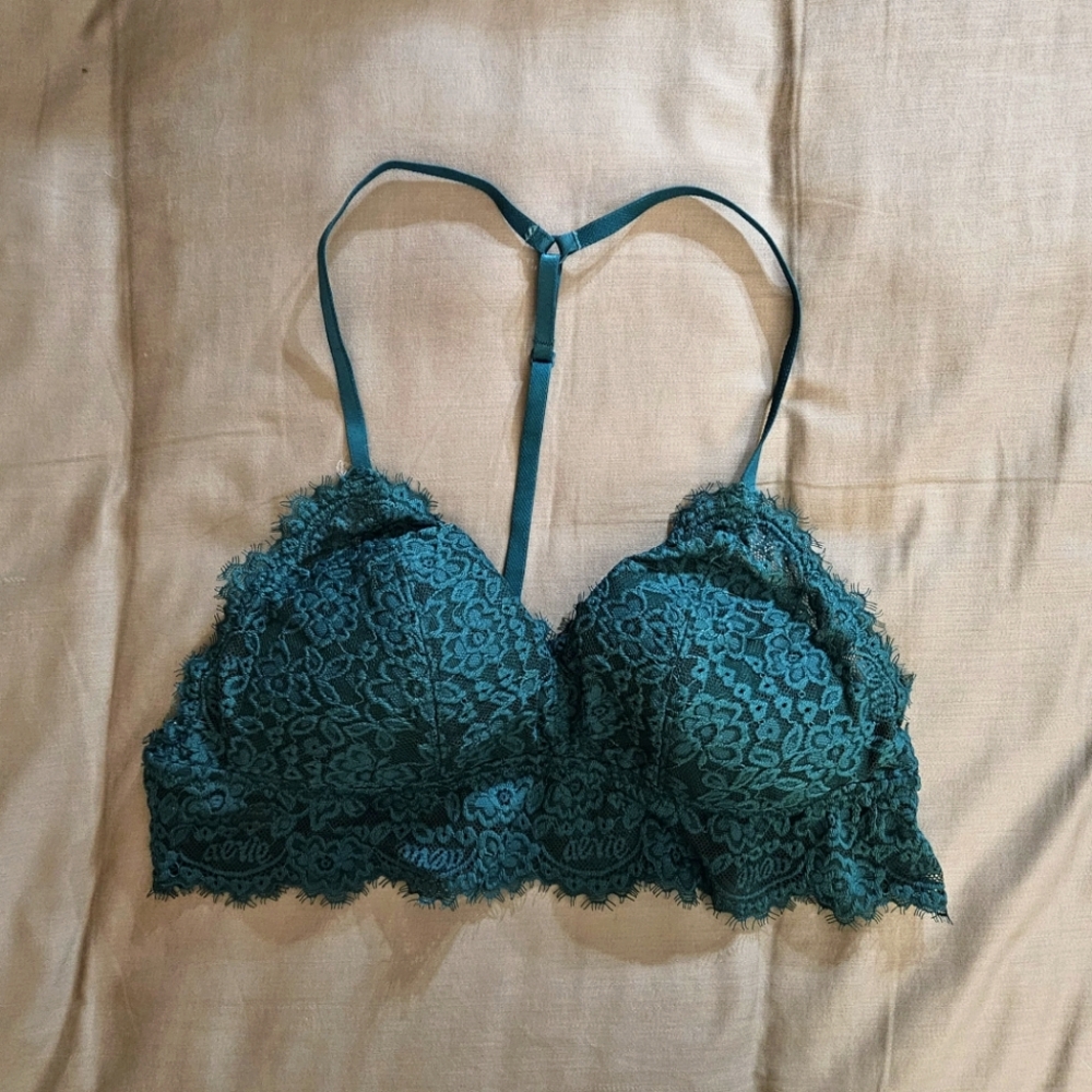 Aerie Eyelash Lace Forest Green Padded Bralette